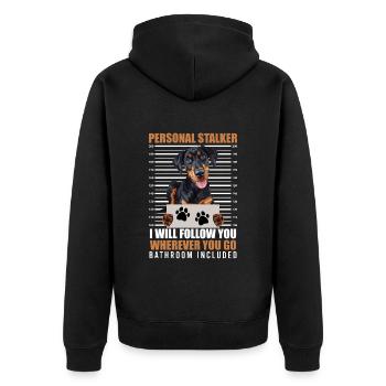 Doberman Besitzer PERSONAL STALKER Lustiges - Unisex Premium Bio Zip Hoodie - Schwarz - Hinten - Nico (187cm)