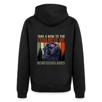 Neufundländer BOW TO THE COOLNESS OF - Unisex Premium Bio Zip Hoodie - Schwarz - Hinten - Nico (187cm)