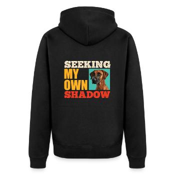 Rhodesian Ridgeback Owner SEEKING MY OWN SHADOW - Unisex Premium Organic Zip Hoodie - black - Back - Nico (187cm)