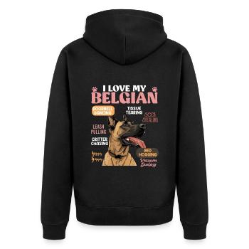 Belgian Shepherd LOVE MY BELGIAN MALINOIS - Unisex Premium Organic Zip Hoodie - black - Back - Nico (187cm)