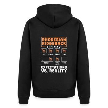 RHODESIAN RIDGEBACK TRAINING Lustiges Ridgeback - Unisex Premium Bio Zip Hoodie - Schwarz - Hinten - Nico (187cm)