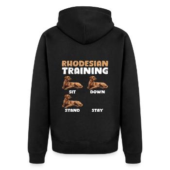 RHODESIAN RIDGEBACK TRAINING Lustiges Ridgeback - Unisex Premium Bio Zip Hoodie - Schwarz - Hinten - Nico (187cm)