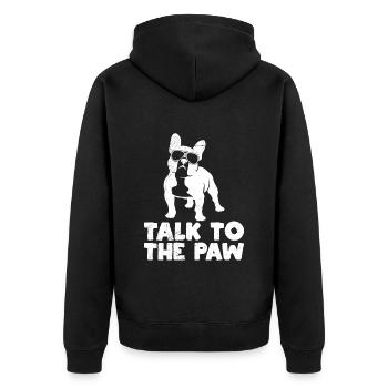 Bouledogue français PARLER À LA PATTE Drôle - Veste à capuche bio Premium Unisexe - noir - Dos - Nico (187cm)