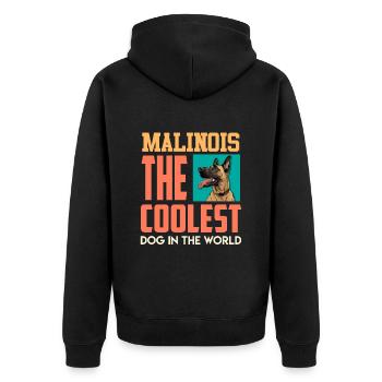Malinois Der COOLSTE HUND DER WELT Belgischer - Unisex Premium Bio Zip Hoodie - Schwarz - Hinten - Nico (187cm)