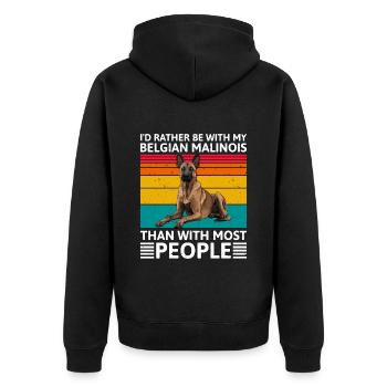 Malinois I'D RATHER BE WITH BELGIAN MALINOIS - Unisex Premium Organic Zip Hoodie - black - Back - Nico (187cm)