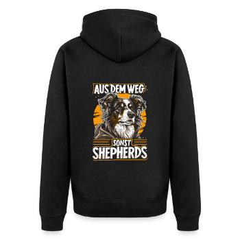 Aus dem Weg sonst Shepherds | Australian Shepherd - Unisex Premium Bio Zip Hoodie - Schwarz - Hinten - Nico (187cm)