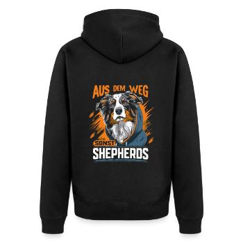 Aus dem Weg sonst Shepherds | Australian Shepherd - Unisex Premium Bio Zip Hoodie - Schwarz - Hinten - Nico (187cm)