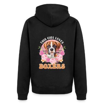 German Boxer Mom THIS GIRL LOVES BOXERS - Unisex Premium Organic Zip Hoodie - black - Back - Nico (187cm)