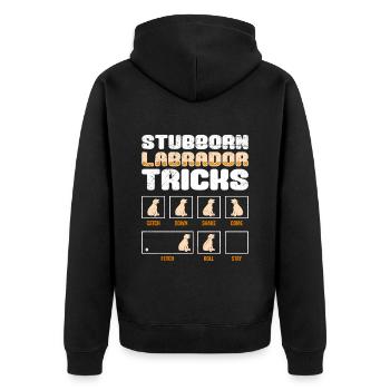 Labrador Besitzer STUBBORN LABRADOR TRICKS - Unisex Premium Bio Zip Hoodie - Schwarz - Hinten - Nico (187cm)