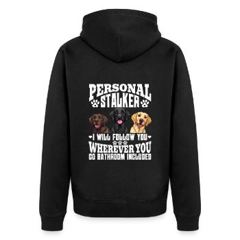 Labrador Funny WILL FOLLOW YOU WHEREVER YOU GO - Unisex Premium Organic Zip Hoodie - black - Back - Nico (187cm)