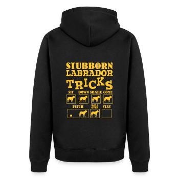 Labrador Besitzer STUBBORN LABRADOR TRICKS Lustig - Unisex Premium Bio Zip Hoodie - Schwarz - Hinten - Nico (187cm)