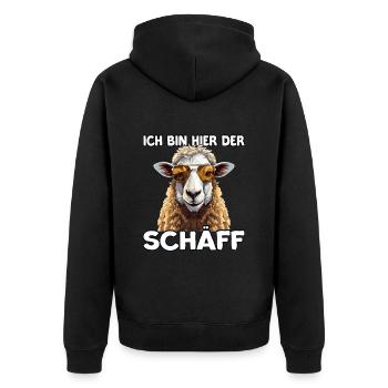 Schäff | Chef | Teamleiter| Abteilungsleiter - Unisex Premium Bio Zip Hoodie - Schwarz - Hinten - Nico (187cm)