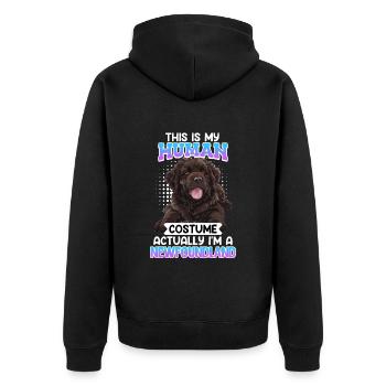 Neufundländer DAS IST MEIN MENSCHEN KOSTÜM Lustig - Unisex Premium Bio Zip Hoodie - Schwarz - Hinten - Nico (187cm)