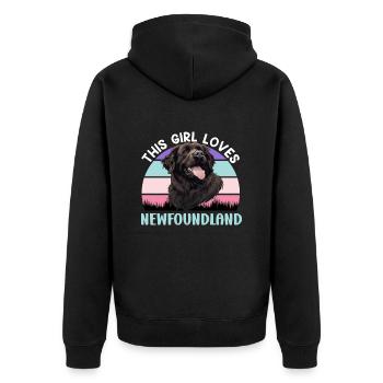 Newfie DIESE FRAU LIEBT NEUFUNDLÄNDER Besitzerin - Unisex Premium Bio Zip Hoodie - Schwarz - Hinten - Nico (187cm)