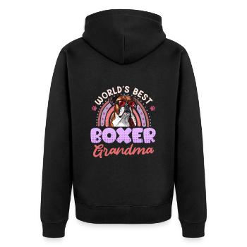 Hundeoma BESTE BOXER OMA DER WELT Deutscher - Unisex Premium Bio Zip Hoodie - Schwarz - Hinten - Nico (187cm)