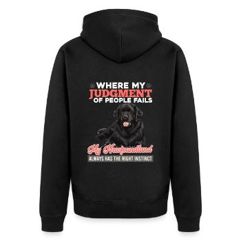 Neufundländer WO MEINE MENSCHENKENNTNISSE VERSAGEN - Unisex Premium Bio Zip Hoodie - Schwarz - Hinten - Nico (187cm)