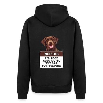Labrador Hund ALL FOOD MUST GO TO LAB TESTING - Unisex Premium Bio Zip Hoodie - Schwarz - Hinten - Nico (187cm)