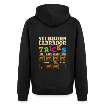Labrador Besitzer STUBBORN LABRADOR TRICKS Lustig - Unisex Premium Bio Zip Hoodie - Schwarz - Hinten - Nico (187cm)