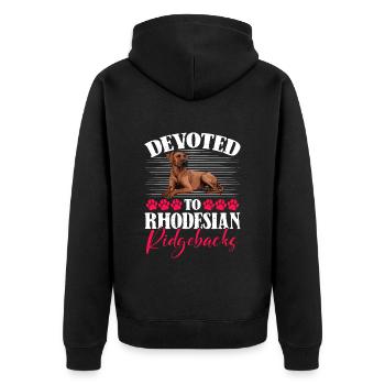 Ridgebacks DEVOTED TO RHODESIAN RIDGEBACKS - Unisex Premium Bio Zip Hoodie - Schwarz - Hinten - Nico (187cm)