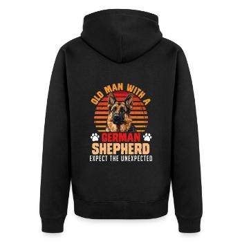 Hundepapa OLD MAN WITH A GERMAN SHEPHERD - Unisex Premium Organic Zip Hoodie - black - Back - Nico (187cm)