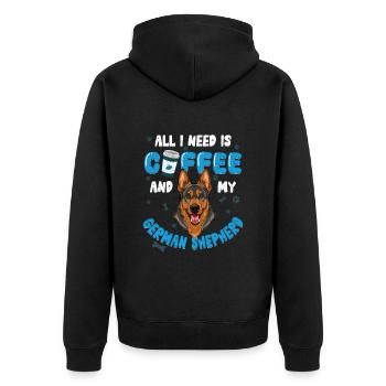 Dog owners ALL I NEED IS COFFEE AND MY GERMAN - Unisex Premium Organic Zip Hoodie - black - Back - Nico (187cm)