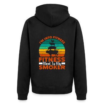 Grillen I'M INTO FITNESS MEAT IN MY SMOKER Lustig - Unisex Premium Bio Zip Hoodie - Schwarz - Hinten - Nico (187cm)