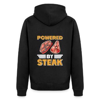 MEAT LOVER POWERED BY STEAK Funny - Unisex Premium Organic Zip Hoodie - black - Back - Nico (187cm)