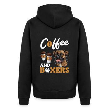 Deutscher Boxer COFFEE AND BOXERS Kaffeetrinker - Unisex Premium Bio Zip Hoodie - Schwarz - Hinten - Nico (187cm)