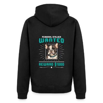 Frenchie PERSONAL STALKER RECHERCHÉ $1000 - Veste à capuche bio Premium Unisexe - noir - Dos - Nico (187cm)