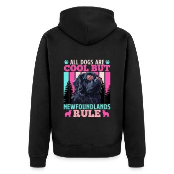 Neufundländer ALL DOGS ARE COOL BUT NEWFOUNDLANDS - Unisex Premium Bio Zip Hoodie - Schwarz - Hinten - Nico (187cm)