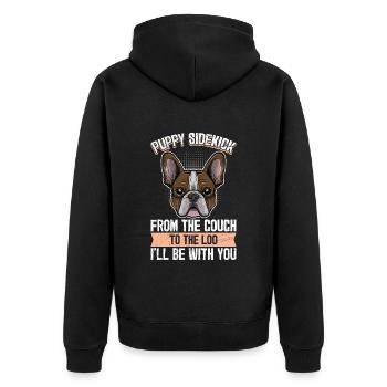 Frenchi chiot acolyte du canapé drôle - Veste à capuche bio Premium Unisexe - noir - Dos - Nico (187cm)