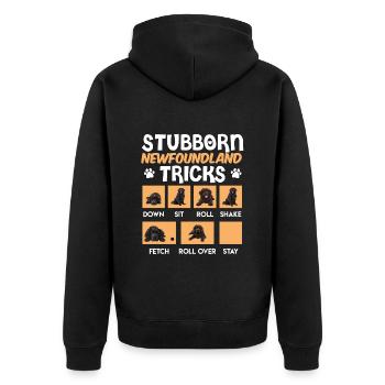 Newfie STUBBORN NEWFOUNDLAND TRICKS Lustiges - Unisex Premium Bio Zip Hoodie - Schwarz - Hinten - Nico (187cm)