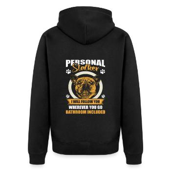 Bouledogue français PERSONAL STALKER drôle - Veste à capuche bio Premium Unisexe - noir - Dos - Nico (187cm)