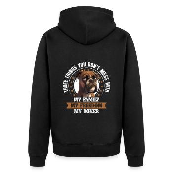 Boxer Dog Dad THREE THINGS YOU LEAVE ALONE - Unisex Premium Organic Zip Hoodie - black - Back - Nico (187cm)