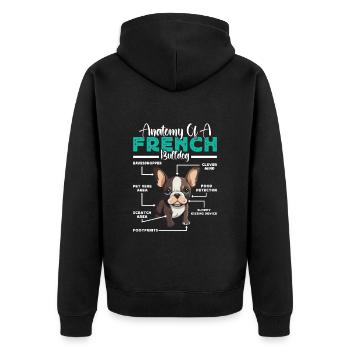 Frenchie ANATOMIE D’UN BOULEDOGUE FRANÇAIS Drôle - Veste à capuche bio Premium Unisexe - noir - Dos - Nico (187cm)