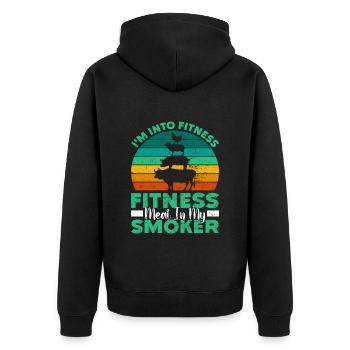 Grillen I'M INTO FITNESS MEAT IN MY SMOKER Lustig - Unisex Premium Bio Zip Hoodie - Schwarz - Hinten - Nico (187cm)