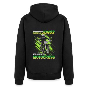 Motorrad Motocross und Dirtbike - Unisex Premium Bio Zip Hoodie - Schwarz - Hinten - Nico (187cm)