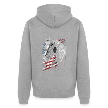 Pferdemädchen - Westernreiten - Dressurreiter - Unisex Premium Bio Zip Hoodie - Grau meliert - Hinten - Nico (187cm)