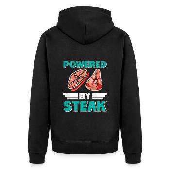 MEAT LOVERS POWERED BY STEAK Fun - Unisex Premium Organic Zip Hoodie - black - Back - Nico (187cm)