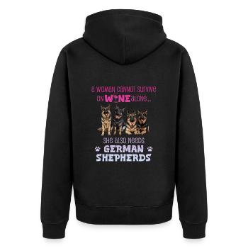 German Shepherd WOMAN CANNOT SURVIVE ON WINE - Unisex Premium Organic Zip Hoodie - black - Back - Nico (187cm)