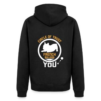Französische Bulldogge KREIS DES VERTRAUENS FRENCH - Unisex Premium Bio Zip Hoodie - Schwarz - Hinten - Nico (187cm)