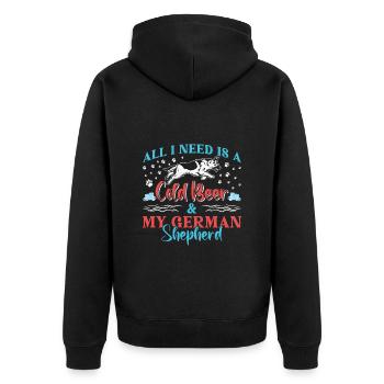 German Shepherd ALL I NEED IS COLD BEER - Unisex Premium Organic Zip Hoodie - black - Back - Nico (187cm)