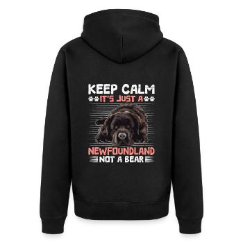 Neufundländer BLEIB COOL KEIN GRIZZLY BÄR NUR - Unisex Premium Bio Zip Hoodie - Schwarz - Hinten - Nico (187cm)