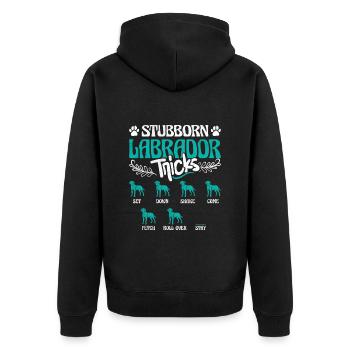 Labrador Besitzer STUBBORN LABRADOR TRICKS - Unisex Premium Bio Zip Hoodie - Schwarz - Hinten - Nico (187cm)