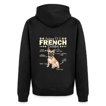 Frenchie ANATOMY OF A FRENCH BULLDOG Lustiges - Unisex Premium Bio Zip Hoodie - Schwarz - Hinten - Nico (187cm)