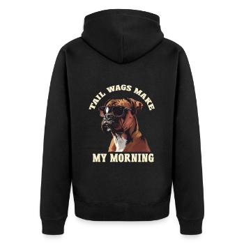 German Boxer TAIL WAGS MAKE MY MORNING Funny - Unisex Premium Organic Zip Hoodie - black - Back - Nico (187cm)