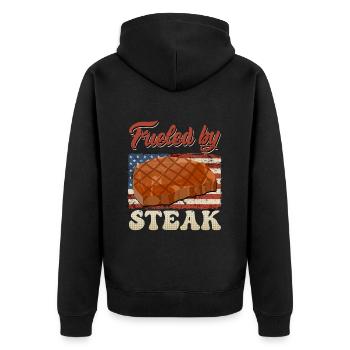Meat Lovers FUELED BY STEAK Barbecue Party Funny - Unisex Premium Organic Zip Hoodie - black - Back - Nico (187cm)