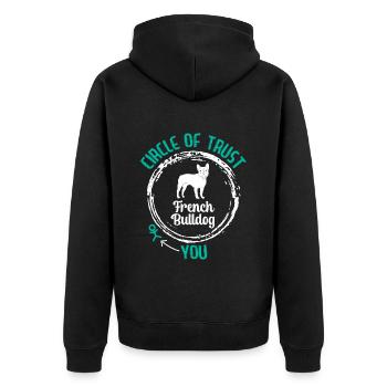 French Bulldog CIRCLE OF TRUST Sture - Unisex Premium Organic Zip Hoodie - black - Back - Nico (187cm)
