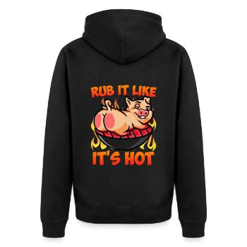 Meat Lovers RUB IT LIKE IT'S HOT Meat Fan - Unisex Premium Organic Zip Hoodie - black - Back - Nico (187cm)