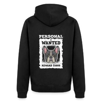 Frenchie Owner Personal Stalker WANTED Funny - Unisex Premium Organic Zip Hoodie - black - Back - Nico (187cm)